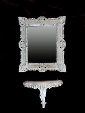 Set Miroir Mural + Table Console avec Blanc/Argent Baroque Antique 44x38 CM 2