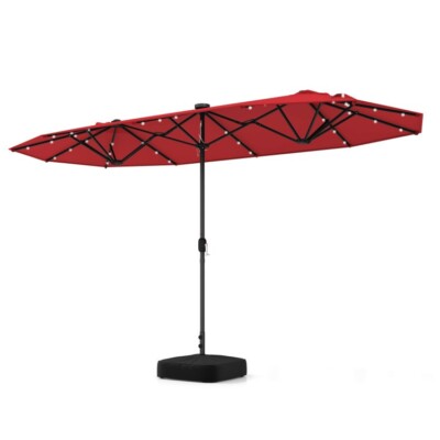 10 solar patio offset umbrella 10 ft Solar LED Patio Outdoor Umbrella Hanging Cantilever Umbrella Offset Umbrella Easy Open Adustment with 32 LED Lights -taupe