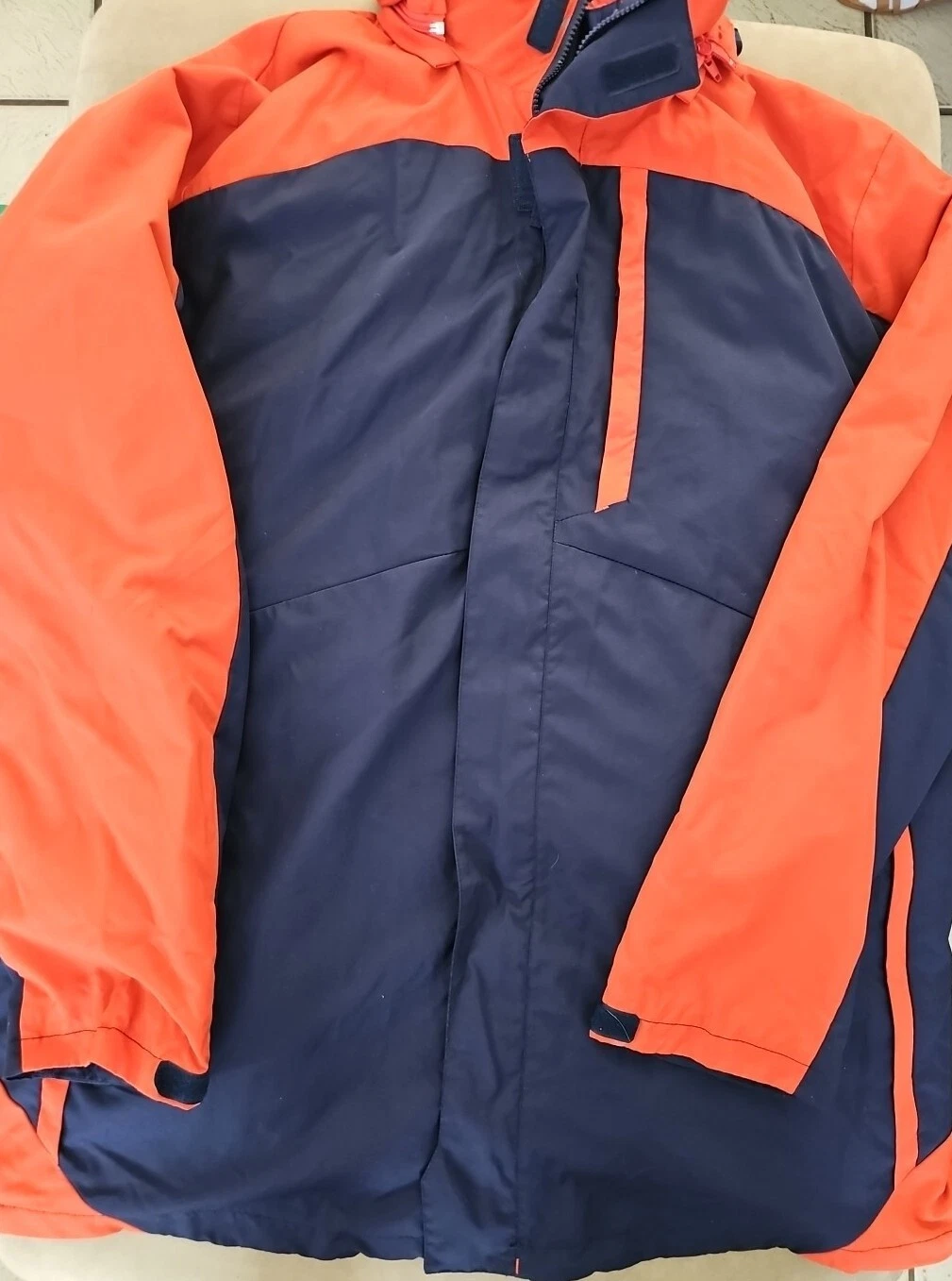 KINGSIZE Raincoat Zip Up Removable Hood Lined Pockets Mens 2XL Blue Orange
