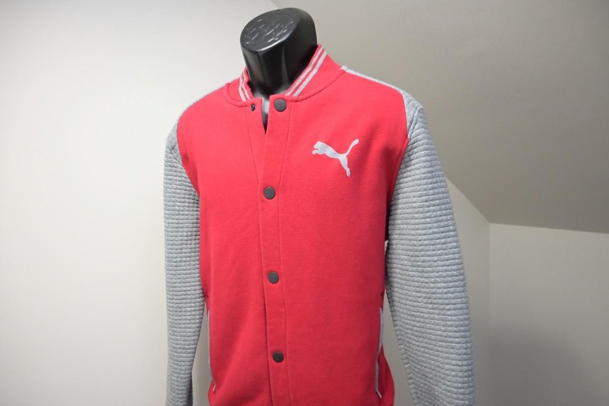 Puma Fleece Varsity Jacket Red Long Sleeve Athletic Casual Prep