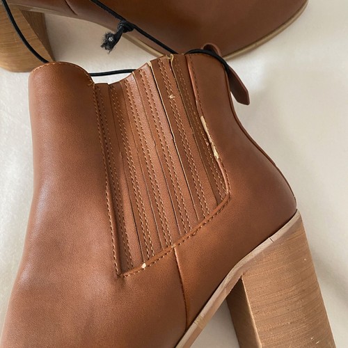 Cotton On Rubi Shoes Jamie Ribbed Gusset Boot Block Heel Tan Brown EU39/US8 - Picture 8 of 9