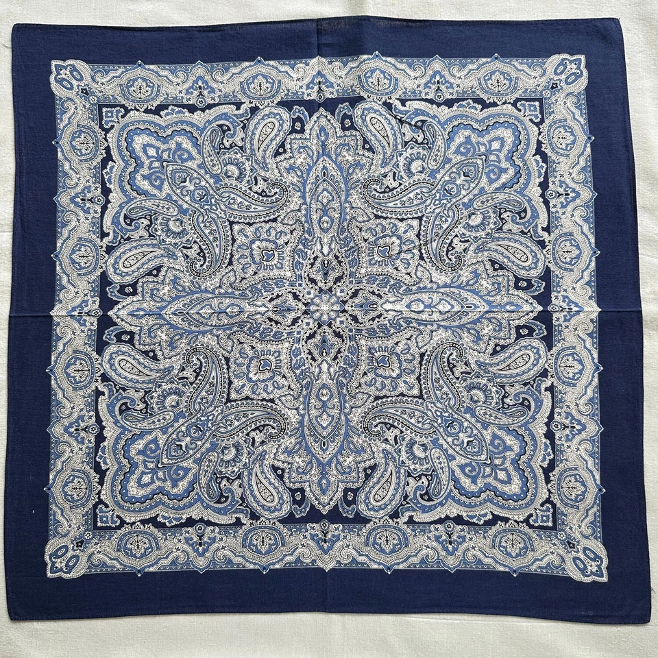 Pañuelo de damasco cachemir blanco vintage para hombre azul algodón 21" Foto 2 de 3