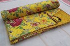 Floral Print King Cotton Kantha Quilt Throw Blanket Bedspread Indian Handmade