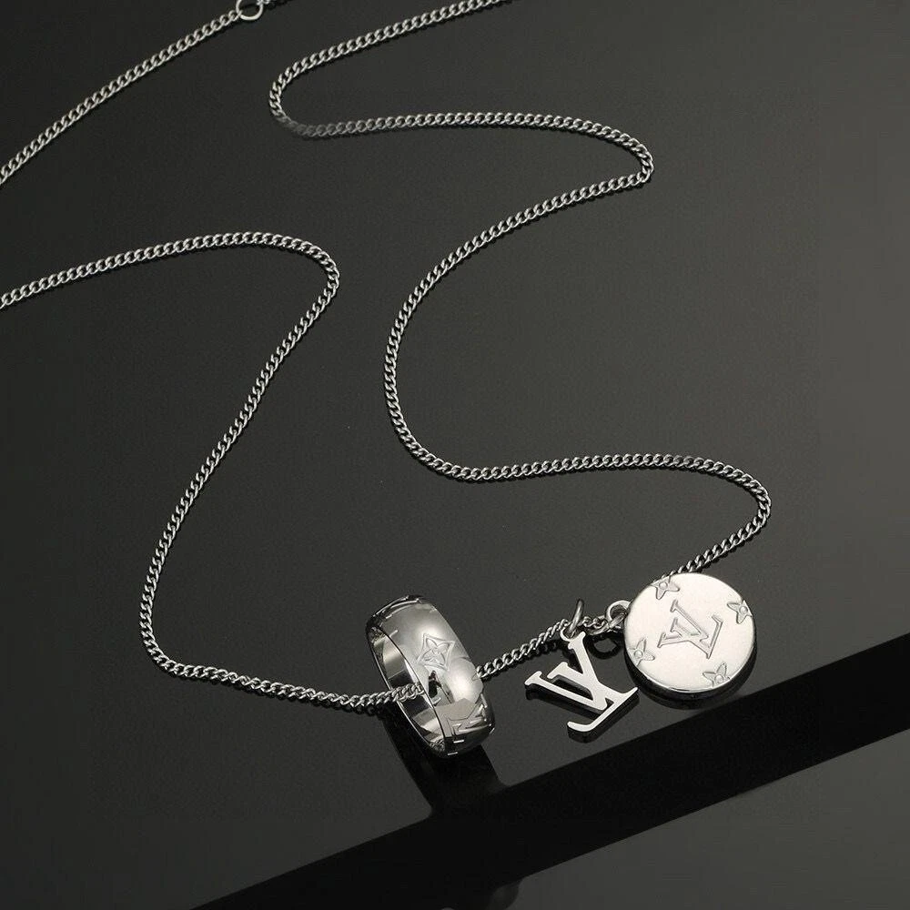 LOUIS VUITTON Necklace M62485 Monogram Charms Ring Logo Silver 