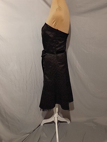 Vintage Jessica McClintock Dress Black Satin Polka-Dot Size 11/12 Strapless - Picture 4 of 14