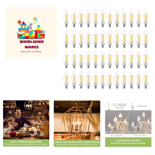 B10 Candle LED Bulbs, 48-Pack | 2700K Soft White Dimmable for Elegant Interiors