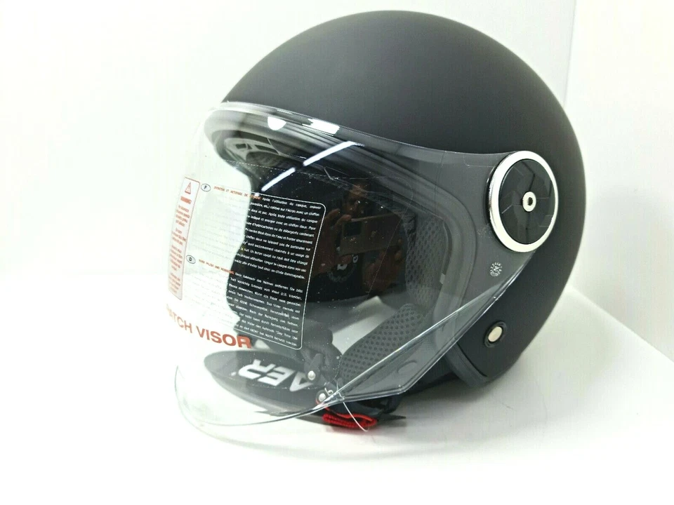 AER CASCO JET DEMI JET MOTO SCOOTER NERO DOPPIA VISIERA OMOLOGATO L