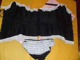 AGENT PROVOCATEUR VINTAGE SEXY BLACK & WHITE MAID STYLE CORSET & BRIEF LARGE A/B