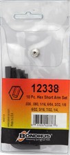 .035"-1/4" Hex End Short Arm L-Wrench Set 10pcs w/ProGuard  Bondhus USA 12338