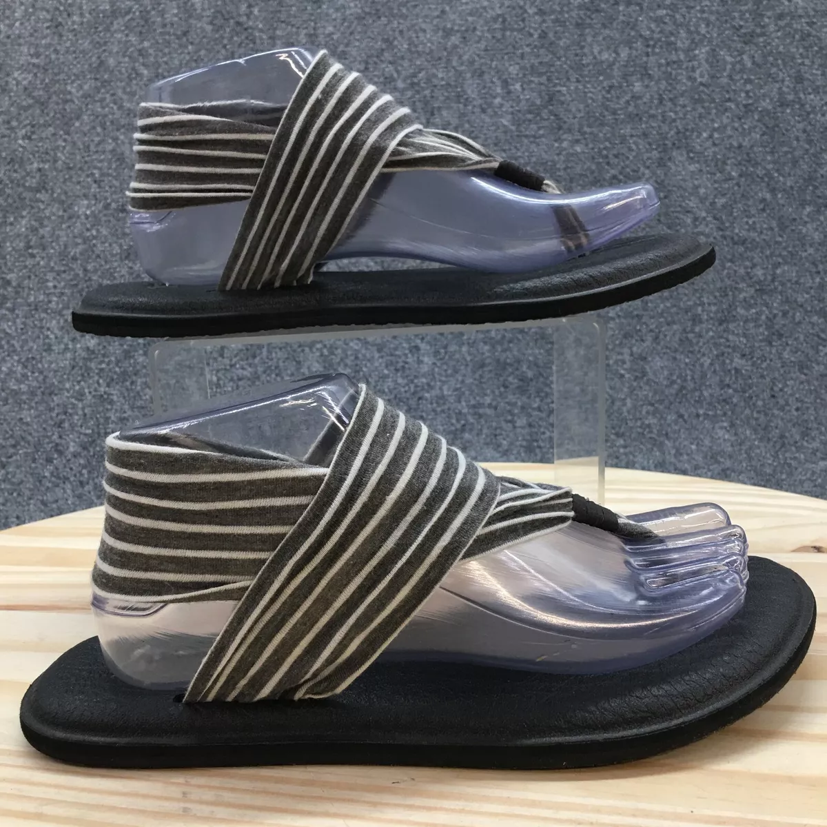 Sanuk Sandals Womens 8 Yoga Sling 2 Flip Flop Flats Stripe Gray
