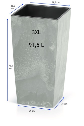 Blumenkübel Blumentopf Beton Optik Eckig Hoch mit Einsatz 10 Größen ( Grau ) - Bild 26 von 28