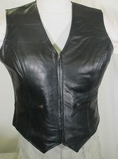 WOMEN'S ZIP FRONT LAMBSKIN LIGHTWEIGHT REALLY NICE BLACK LEATHER MOTORCYCLE VEST