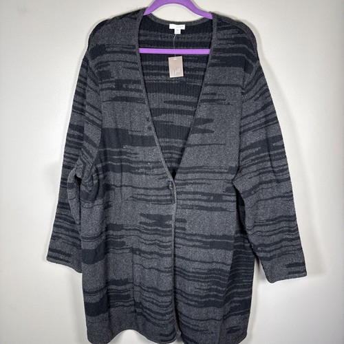 Pure J. Jill Knit Cardigan Size 3X Gray Black Comfy Warm Soft Plus Size Casual - Picture 1 of 9