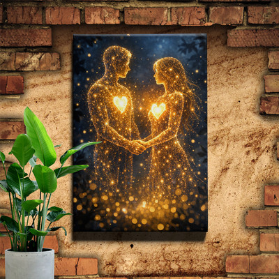 Couple Line Light Framed Canvas Wall Art Romantic Minimalist Print Decor
