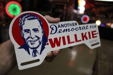SCARCE  1940 DEMOCRAT FOR WILLKIE PAINTED METAL TOPPER SIGN POLITICAL CAMPAIGN