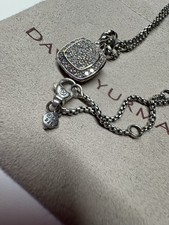 David Yurman 14mm Pave Albion Diamond Pendant Sterling Silver Necklace 18-20inch