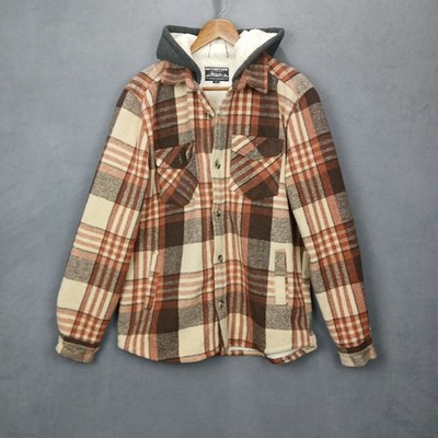 Distortion Shacket Mens Large Multicolor Plaid Sherpa Lined Hooded Button Front