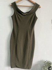Jane Norman Y2K Off the Shoulder Dress Textured Olive Green Made In UK Size 12