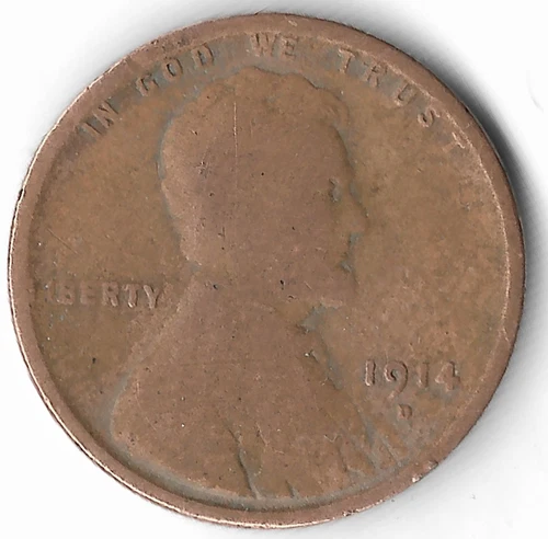 1914-D Lincoln Wheat Cent Penny 1c Fine F Key Date Coin