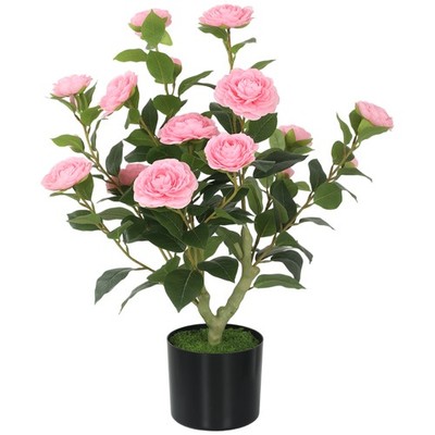 HOMCOM 65cm künstliche Kamelienblütenpflanze mit 116 üppigen Blättern, rosa