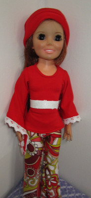 Groovy  18'' NO Doll Ideal Crissy Retro Pants Shirt Head Wrap Reds Floral