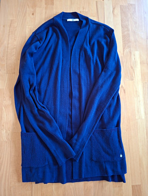 AJC Damen Strickjacke Cardigan offen V-Ausschnitt Langarm Taschen S/M blau