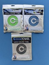 Cool Towel Super Cooling Towel - Set of 3 - Green, Blue, Gray - All New, Sealed