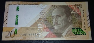 PERU Banknote 20 SOLEN 2019 UNC