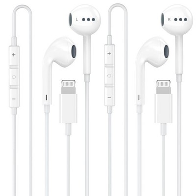 2 Pack Wired Earbuds for iPhone 14 13 12 11 Pro Max Lightning Headphones Mic
