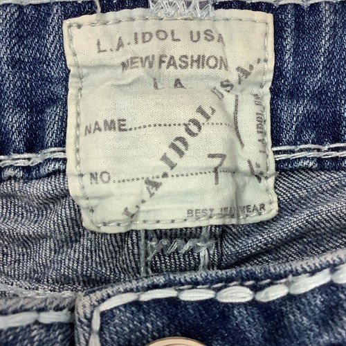 LA Idol Capri Crop Jeans Juniors Size 7 26X20 Rhinestones Light Blue Denim Bling - Picture 11 of 13