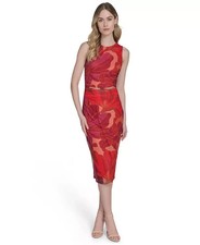 Vince Camuto Womens Sleeveless Mesh Midi Dress Red multi 8