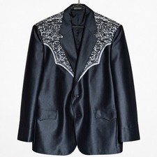 Circle S Mens 46R Western Blazer Black Gray Floral Yoke Cowboy Sport Coat