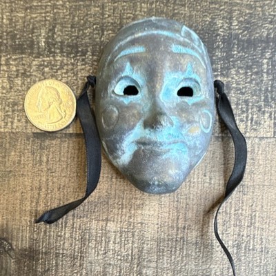 Art Deco Green Black Metal Face Mask Antique Finish Textured Wall Decor