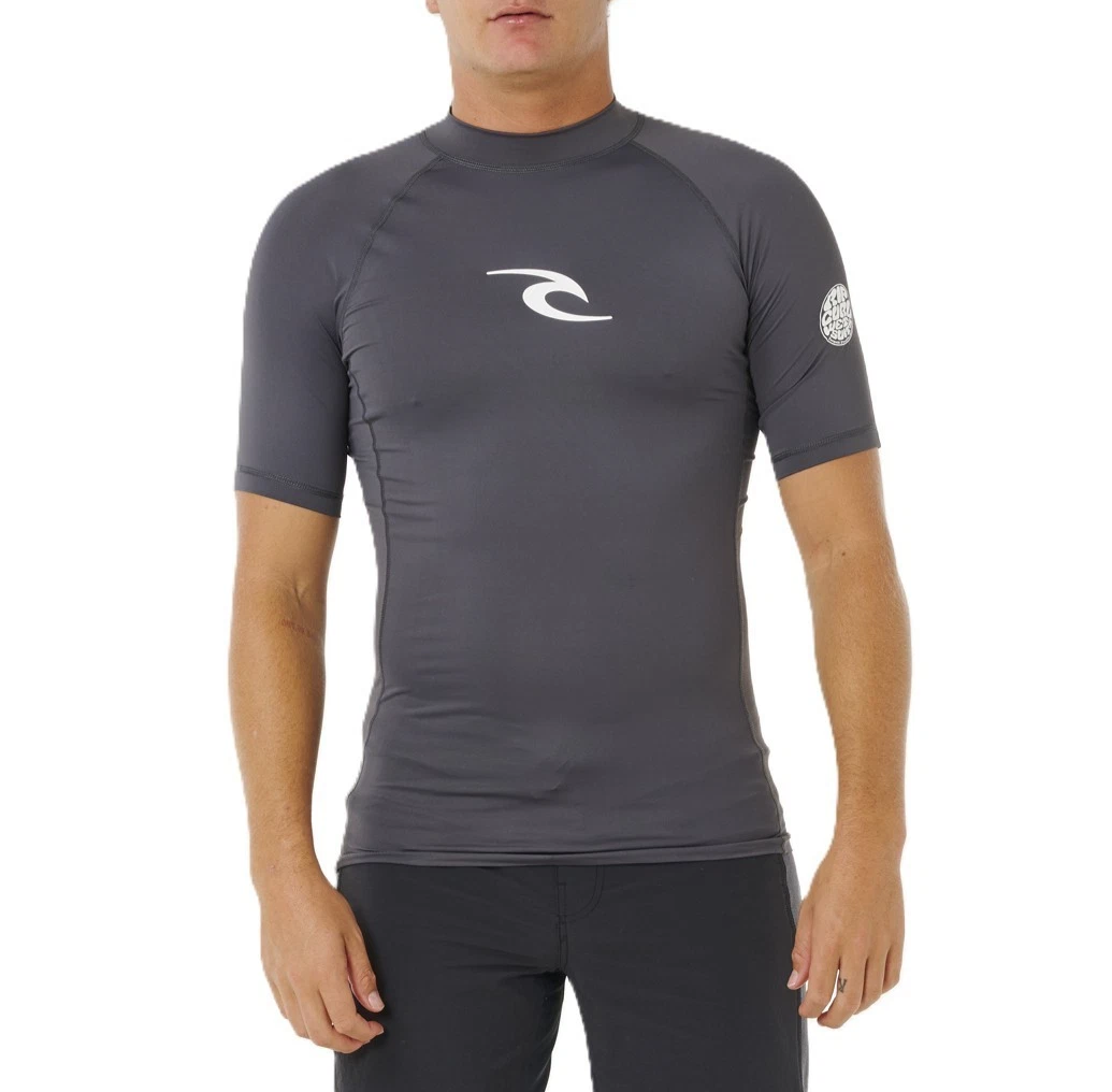 RIP CURL MENS RASH VEST.WAVES SHORT SLEEVED GREY UV UPF50+ SUN GUARD TOP S26