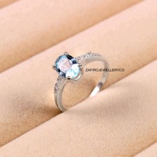 Blue Aquamarine Ring, 925 Sterling Silver, March Birthstone, Handmade Ring