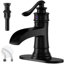 BWE Waterfall Single Handle Low-Arc Bathroom Faucet w/ Pop Up Drain in Black