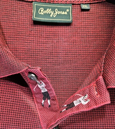 Bobby Jones Polo Shirt Mens 2XL Red Collar Logo Checkered Golf Preppy Classic - Picture 4 of 7