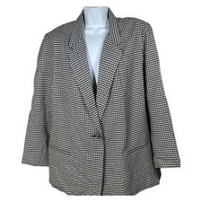 Dumas Vintage Houndstooth Blazer Black White USA Size 16 timeless mod