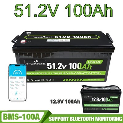 48V 12V  100Ah LiFePO4 Lithium Batterie 5.12kWh Akku Solar Stromspeicher BMS RV