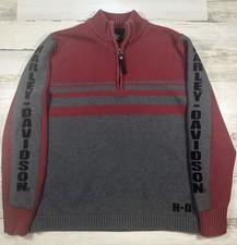 Harley Davidson Red Grey 1/4 Zip Sweater Mens Large Biker Logo Cotton