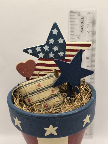Wooden July 4th heart flower pot American flag home decor - Picture 4 of 4