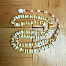 White Pressed Amber Style Misbaha Tasbih | 51.1g | 10×12mm Islamic Prayer Beads