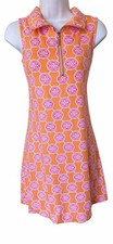 Lulu B 1/4 Patten Shift Dress XS Sleeveless Orange Pink Stretch Active UPF 50 