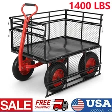 Garden Cart Utility Metal Wagon with 2-in-1 Handle 1400lb Capacity Heavy Duty