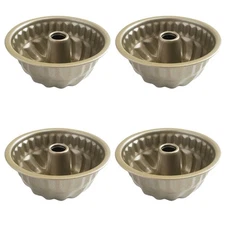 4 PCS 4 Inch Small Bundt Cake Pan, Gold, Nonstick, Carbon Steel,Fluted,Kugelhopf