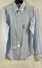 Calvin Klein NWT Men's Steel  Stretch Dress Shirt Blue Check M 15.5 34-35