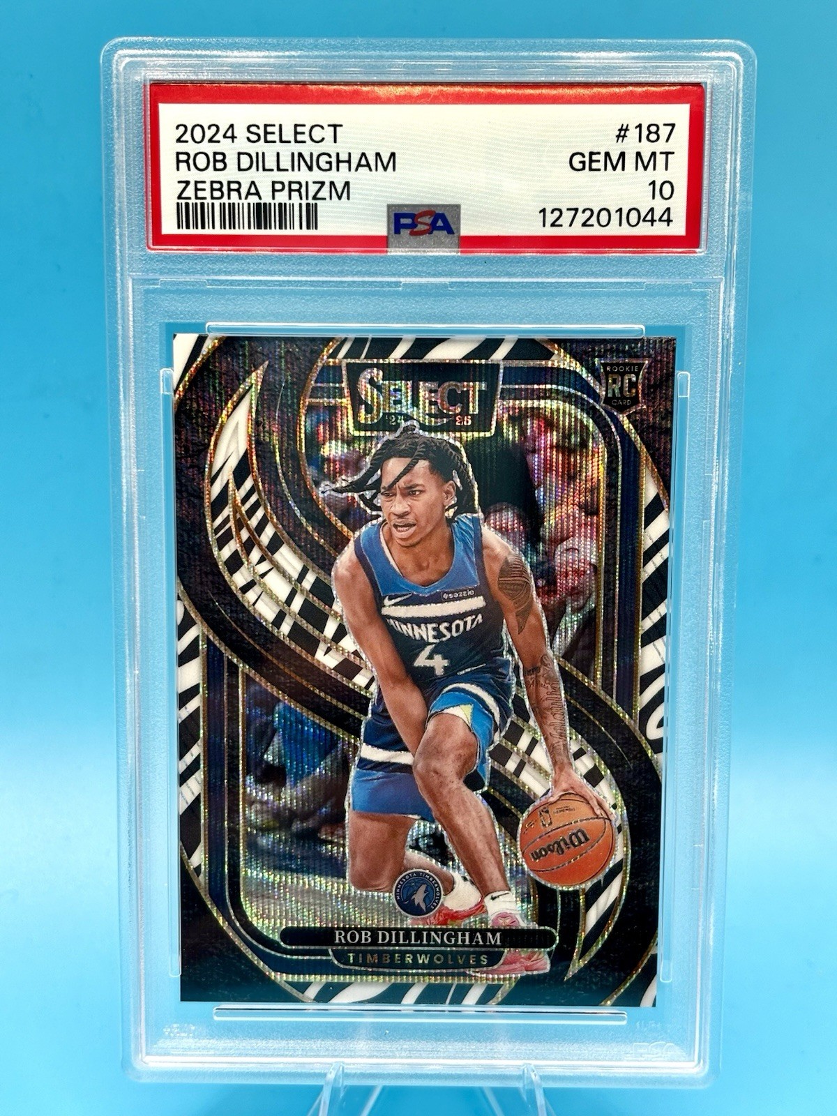 2024-25 Panini Select - Premier Rob Dillingham #187 ZEBRA Prizm (RC) PSA 10