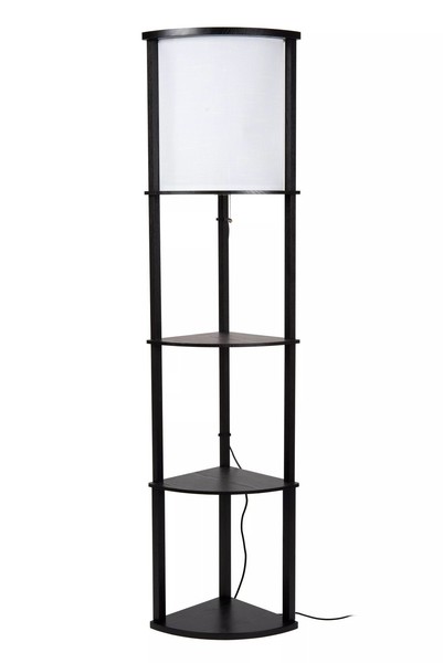 Stehlampe Wohnzimmer Holz Stoff Schwarz Beige 162,3 Cm E27 Stehleuchte BüRo-image