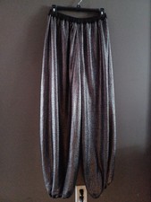 Belly Dance Silver And Black Harem Pants Handmade, Lined, Elastic Waist