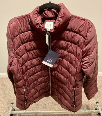 GAP Women s Burgundy Quilted Down Puffer Jacket Full Zip Lightweight Size XL